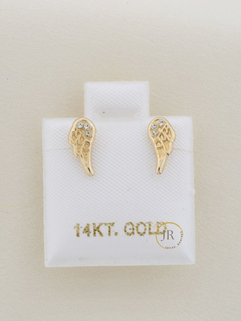 14K Solid Gold Angel Wing Earrings • Delicate Guardian Angel Studs with CZ